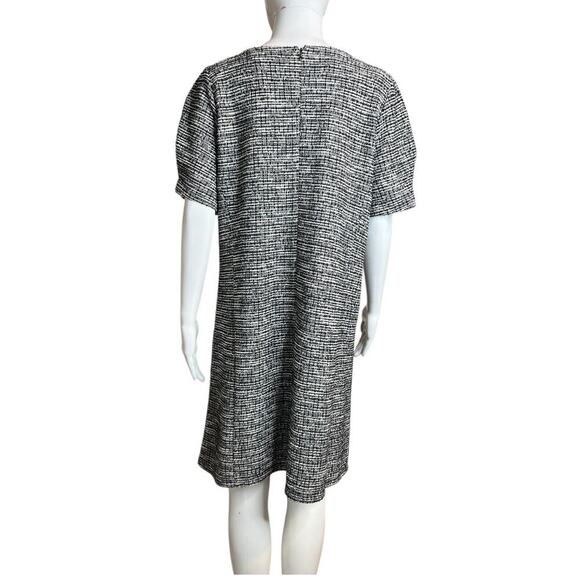 Loft Womens Size 12 Dress Tweed short sleeve Puffed Black Ivory Academia Style - Picture 8 of 10